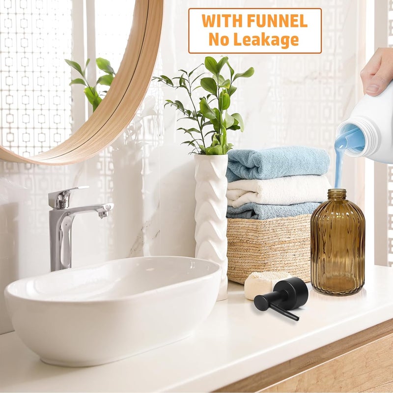 Guokanfly 14Oz Black Pump Glass Soap Dispenser, Brown Stripe Countertop Refillable Liquid Bottle Hand Dish Lotion Dispenser with Plastic Pump, for Kitchen, Bathroom - Image 5